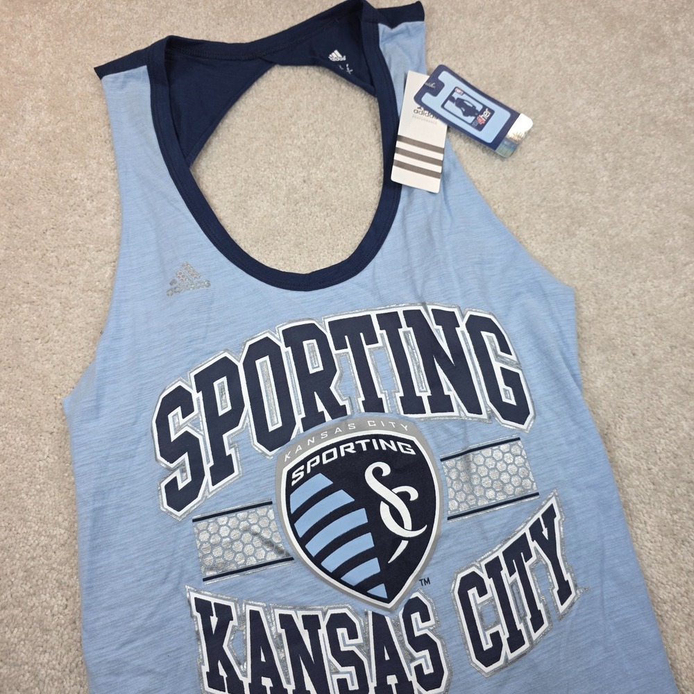 Adidas Tank Top Womens S Light Blue MLS Sporting Kansas City Performance NWT